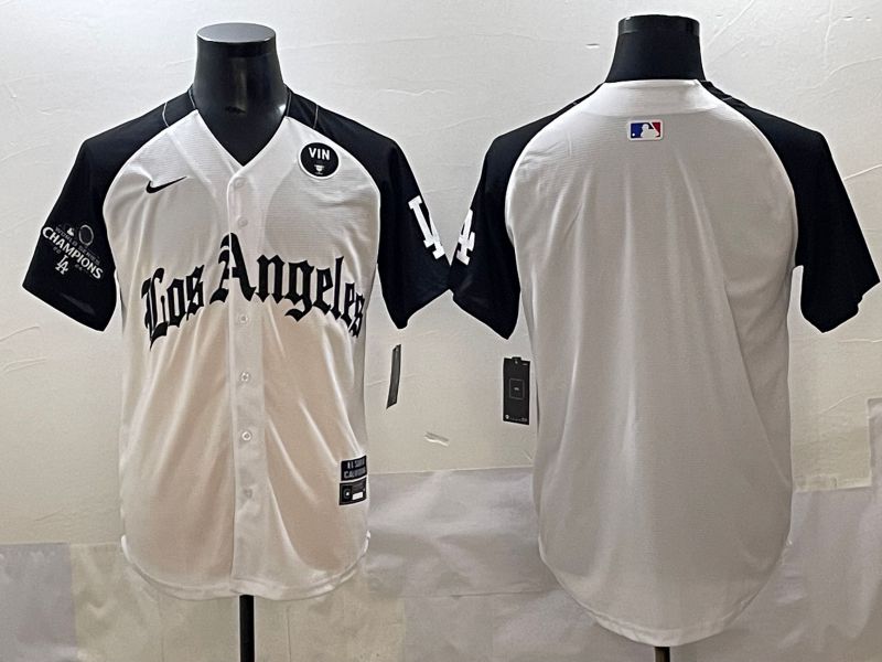 Men 2025 Los Angeles Dodgers Blank White black Five generations Joint Name Nike MLB Jersey style 116